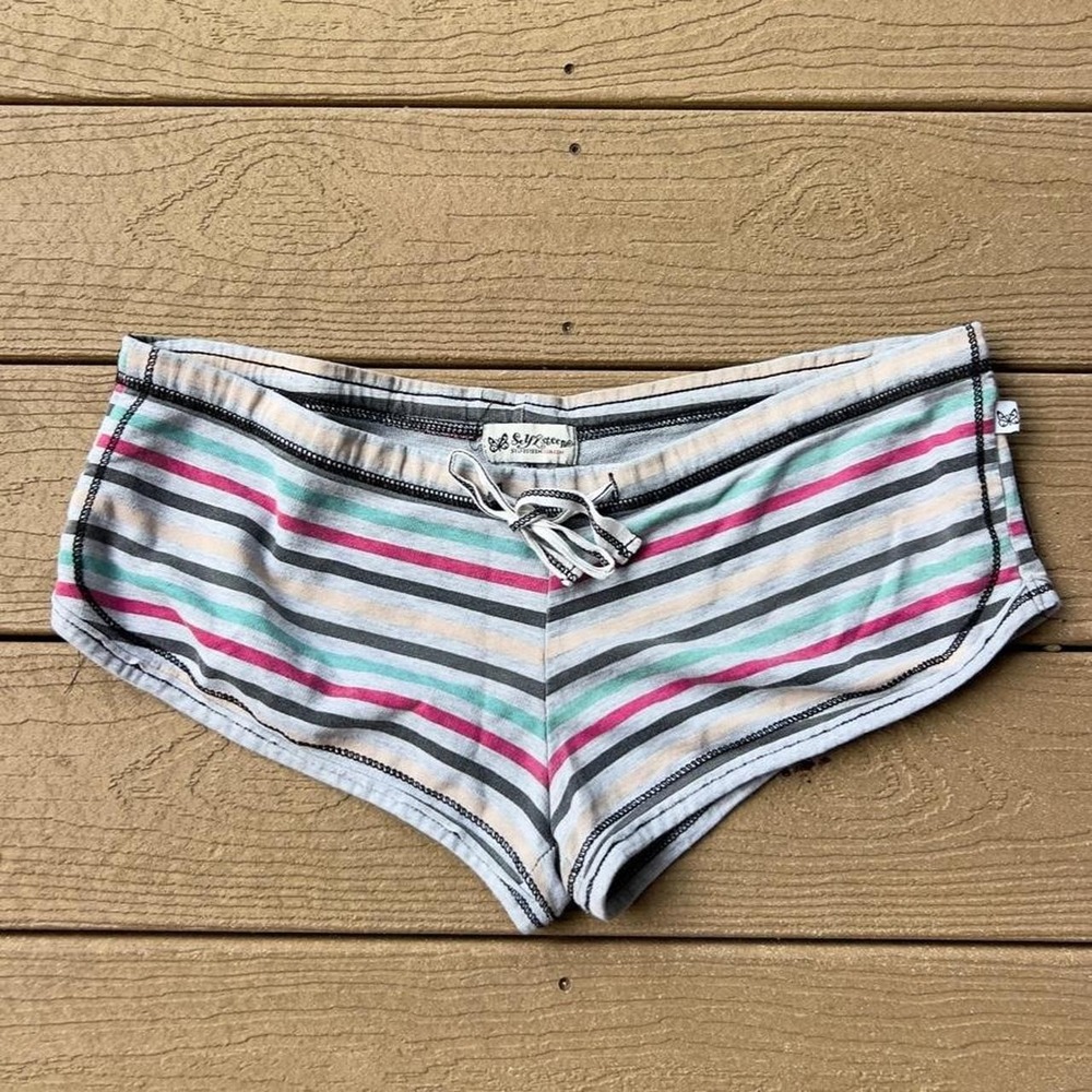 Vintage Y2K Self Esteem Striped Low Rise Micro Booty Shorts Sweat Loungwear